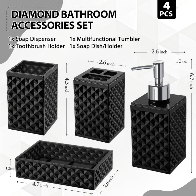 RYTOXILO Black Bathroom Accessories Set, 4 Pack Matte Black Bath Accessory Sets Complete, Acrylic Soap Dispenser and Toothbrush Holder Set for Bathroom Counter Sink, Modern Bathroom Decor - Image 2